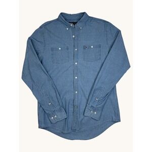 Tommy Hilfiger Mens Indigo Blue Chambray Button Down Shirt Medium Long Sleeve